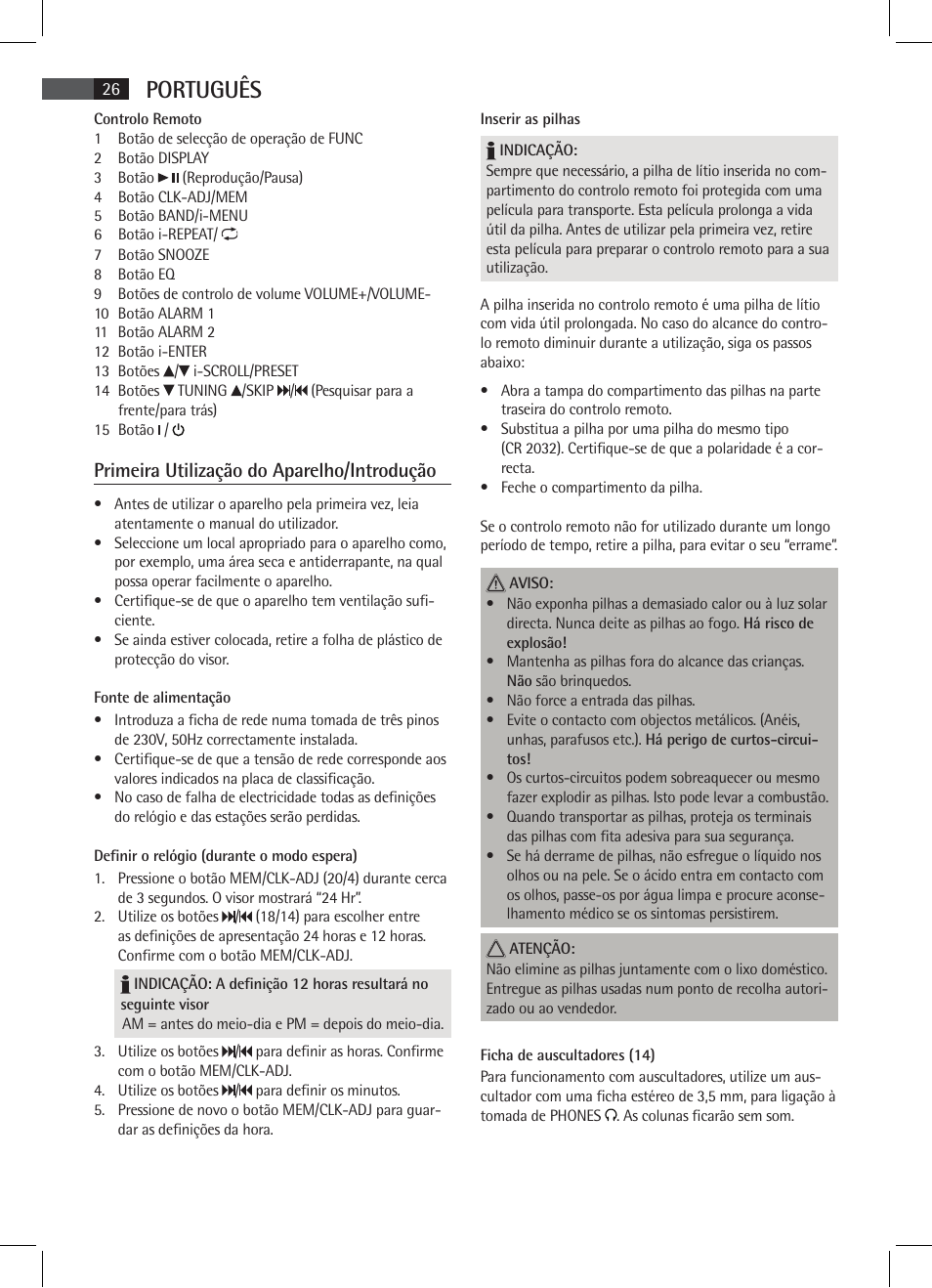 Português, Primeira utilização do aparelho/introdução | AEG MR 4115 i User Manual | Page 26 / 58