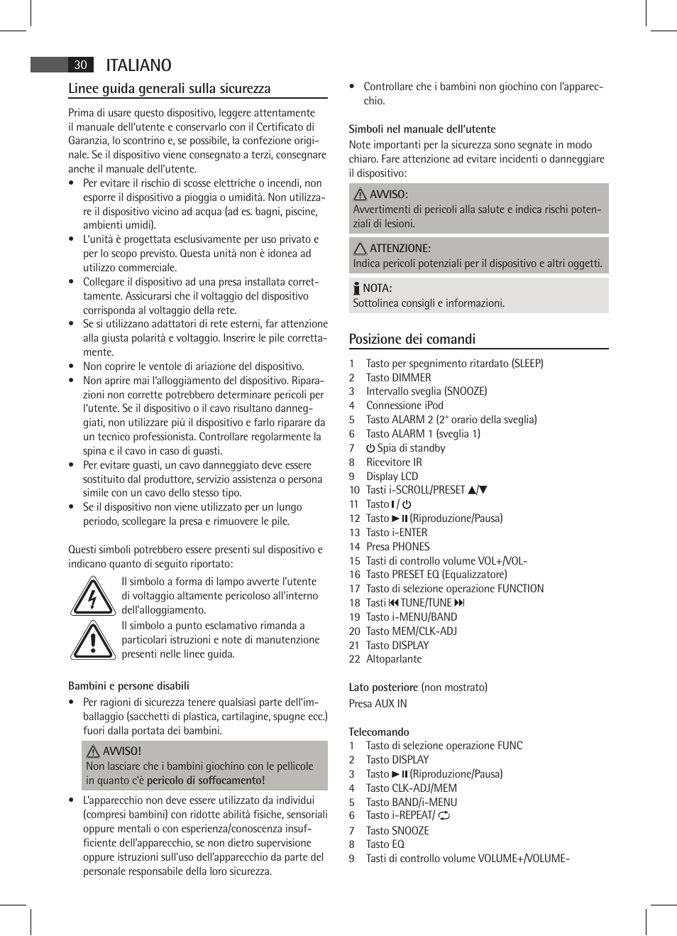 Italiano, Linee guida generali sulla sicurezza, Posizione dei comandi | AEG MR 4115 i User Manual | Page 30 / 58