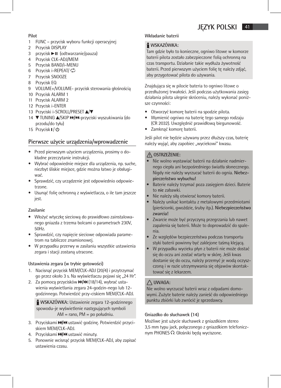Język polski, Pierwsze użycie urządzenia/wprowadzenie | AEG MR 4115 i User Manual | Page 41 / 58