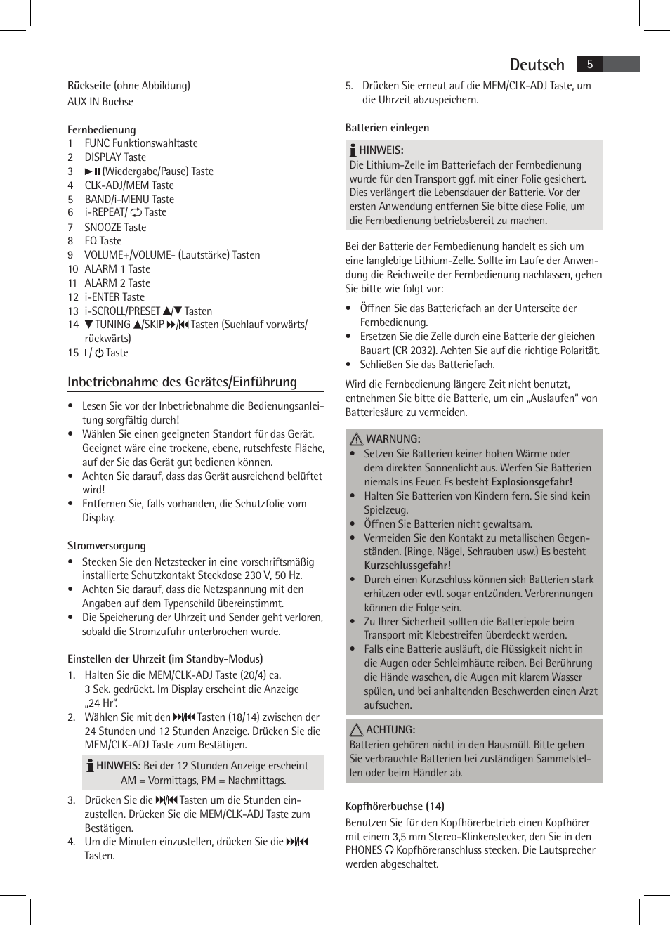 Deutsch, Inbetriebnahme des gerätes/einführung | AEG MR 4115 i User Manual | Page 5 / 58