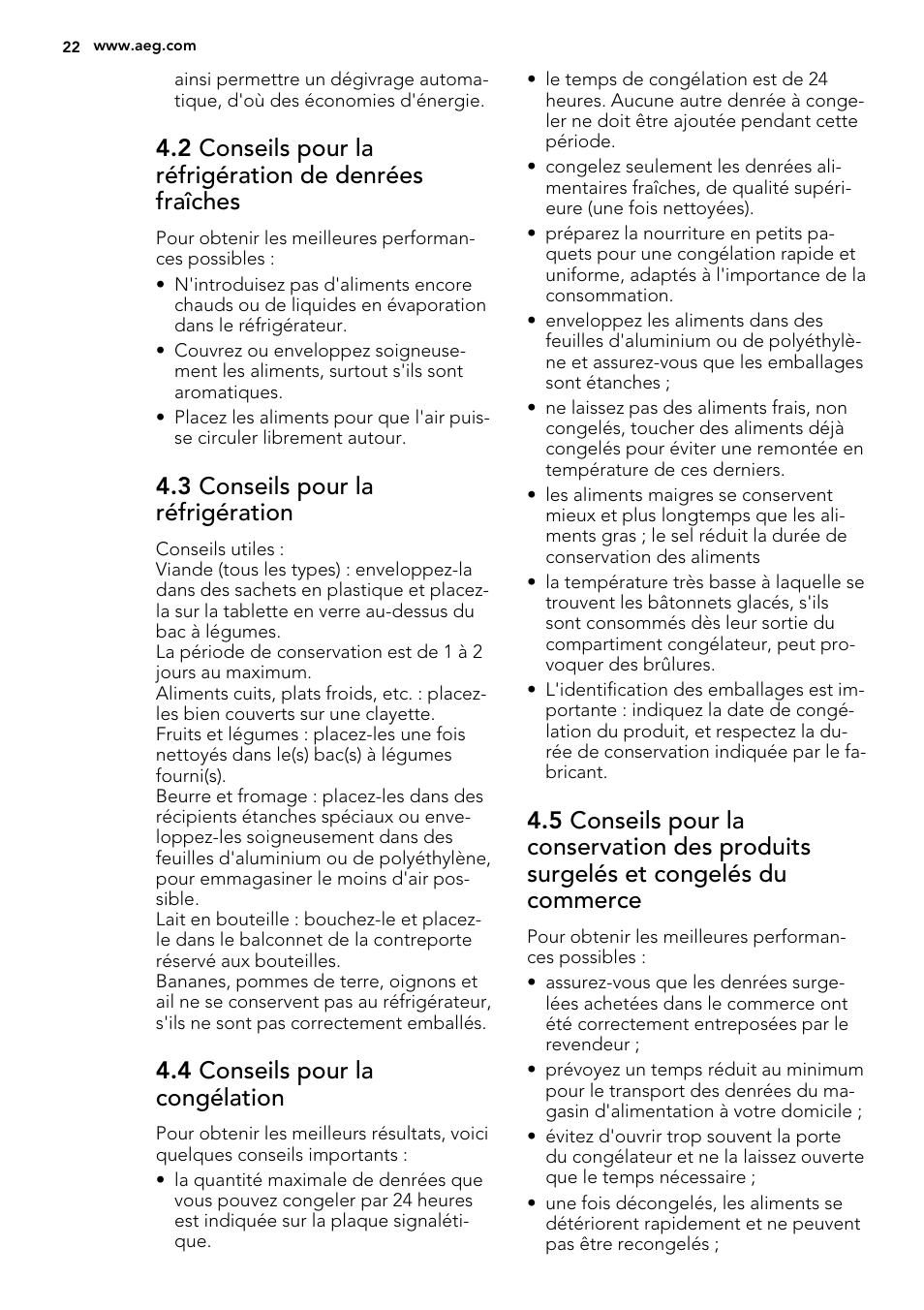 3 conseils pour la réfrigération, 4 conseils pour la congélation | AEG SKS61240F0 User Manual | Page 22 / 44