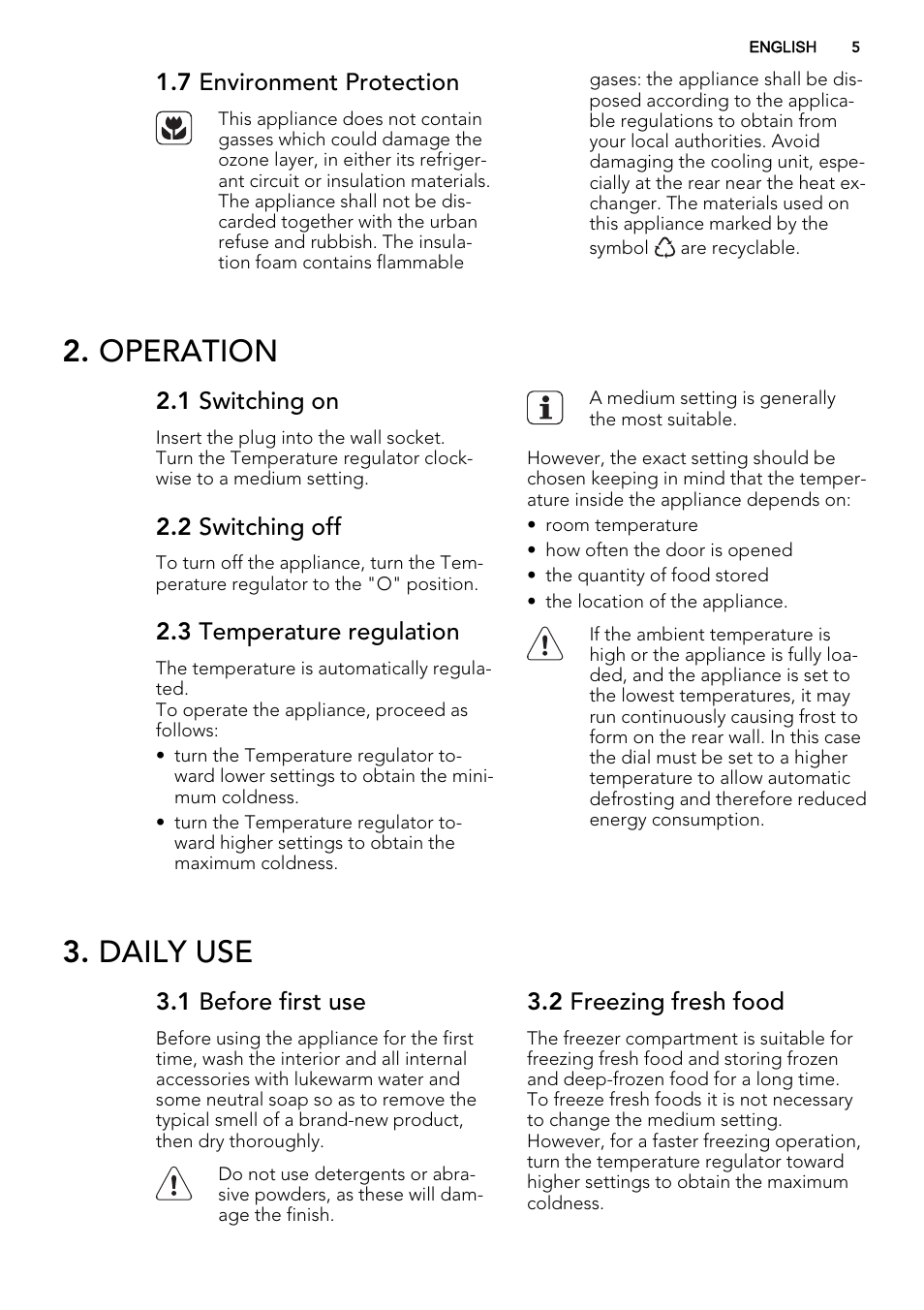 Operation, Daily use | AEG SKS61240F0 User Manual | Page 5 / 44