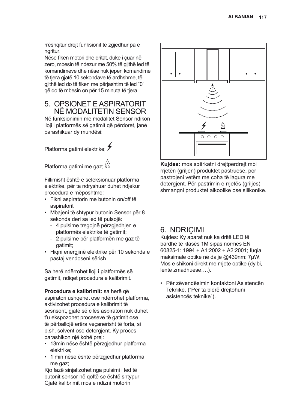 Opsionet e aspiratorit në modalitetin sensor, Ndriçimi | AEG X79263MK10 User Manual | Page 117 / 128