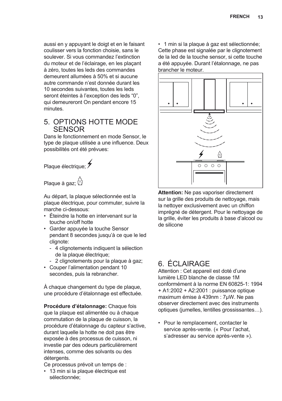 Options hotte mode sensor, Éclairage | AEG X79263MK10 User Manual | Page 13 / 128
