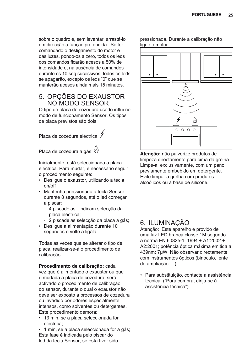 Opções do exaustor no modo sensor, Iluminação | AEG X79263MK10 User Manual | Page 25 / 128