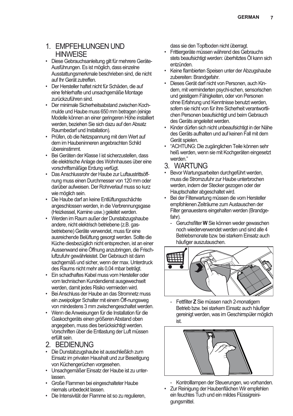 Empfehlungen und hinweise, Bedienung, Wartung | AEG X79263MK10 User Manual | Page 7 / 128