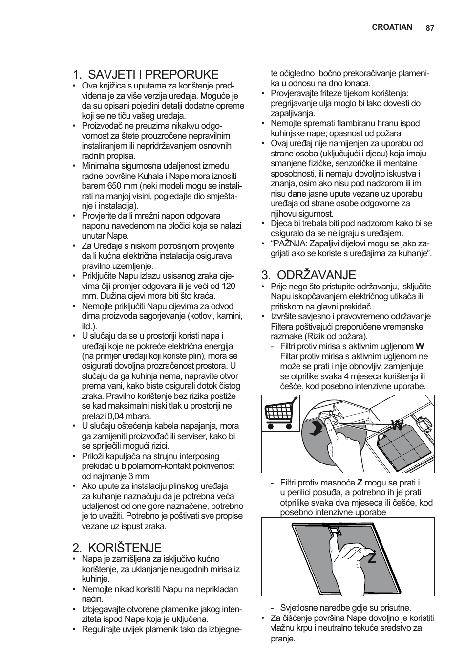 Savjeti i preporuke, Korištenje, Održavanje | AEG X79263MK10 User Manual | Page 87 / 128