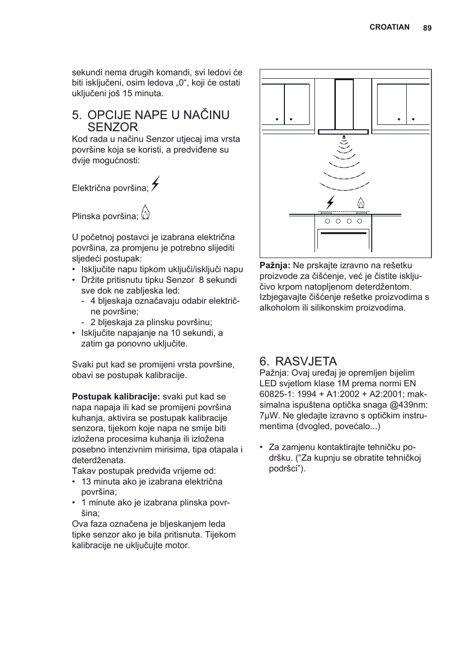 Opcije nape u načinu senzor, Rasvjeta | AEG X79263MK10 User Manual | Page 89 / 128