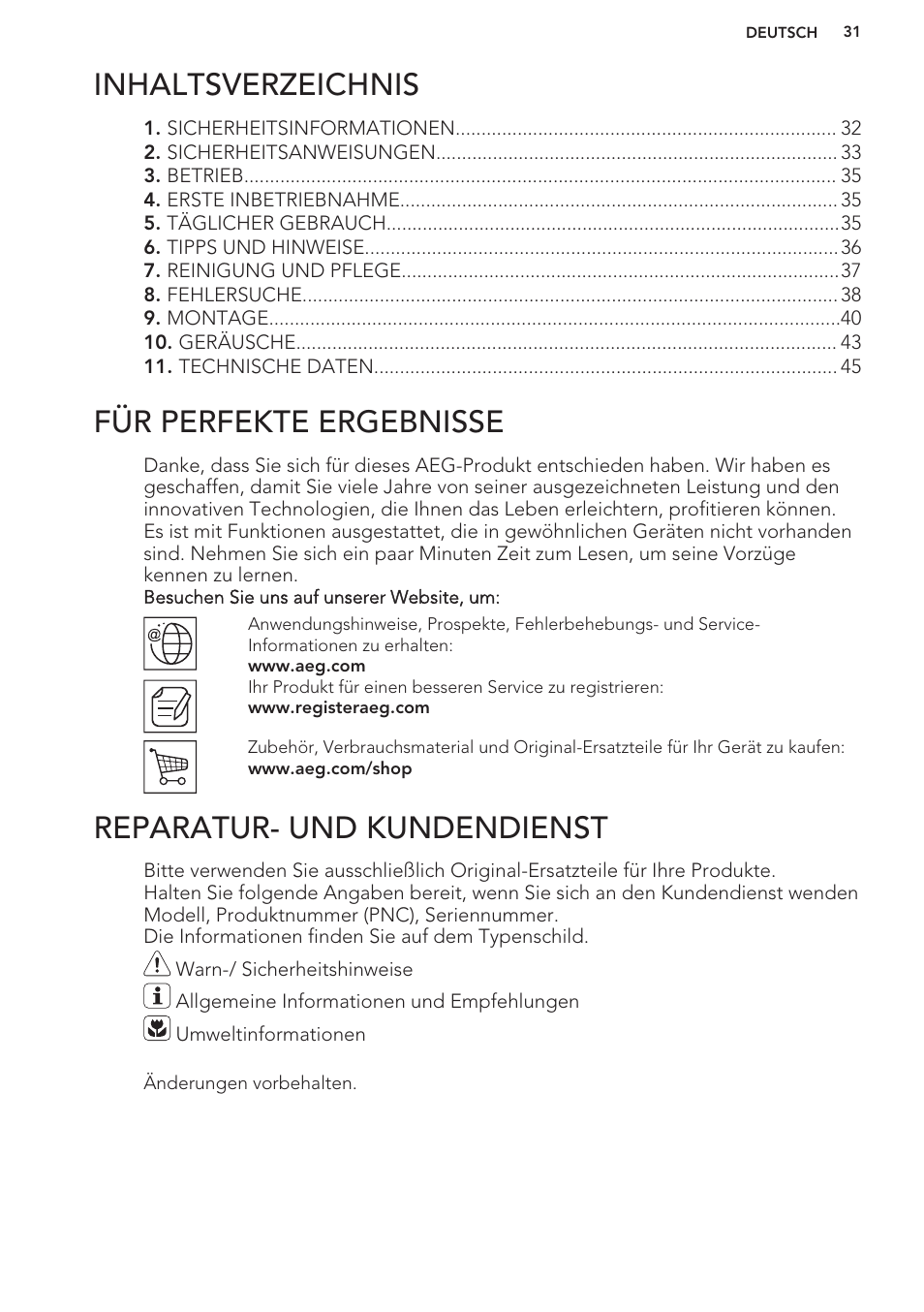 AEG S41540TSW2 User Manual | Page 31 / 64