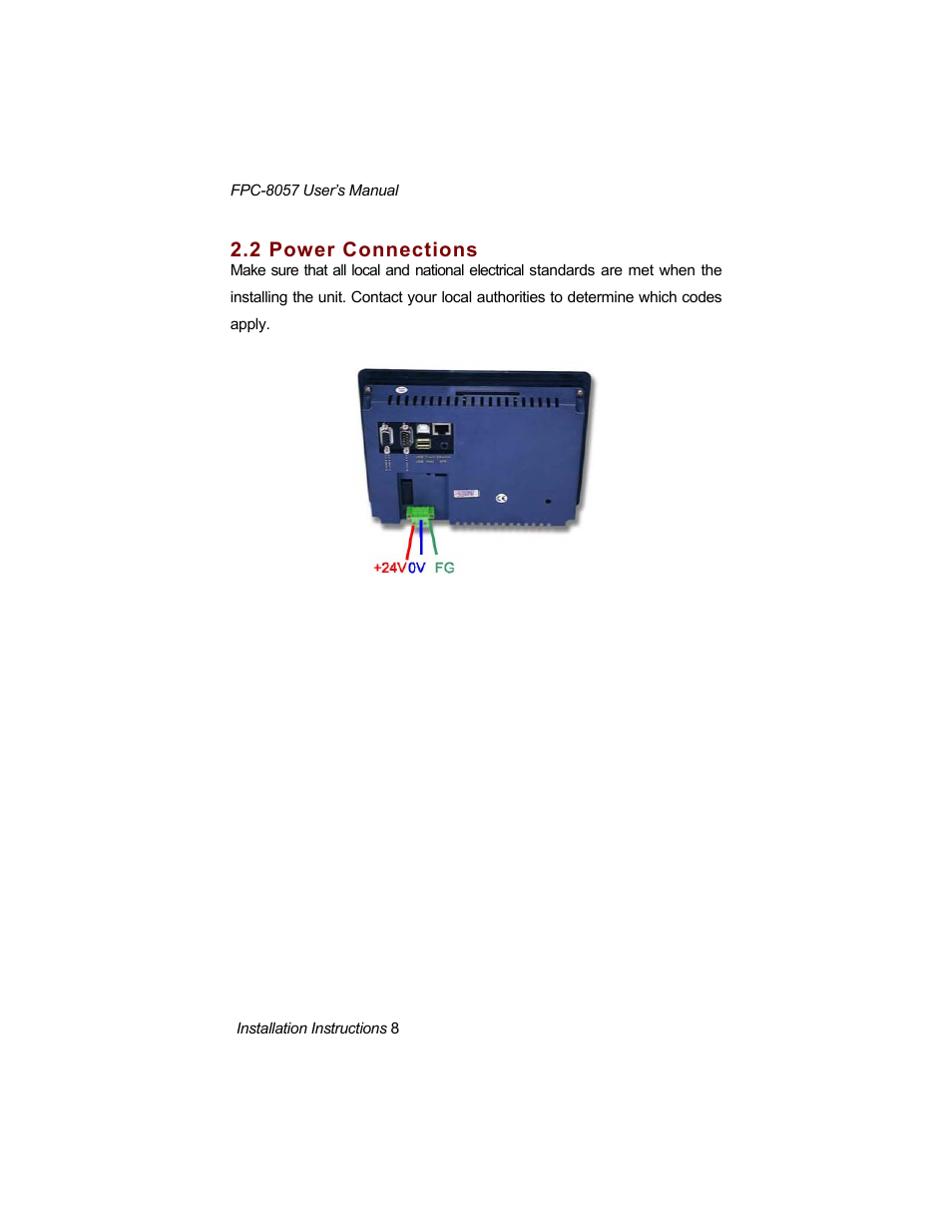 2 power connections | Acnodes FPC-8057 User Manual | Page 16 / 57