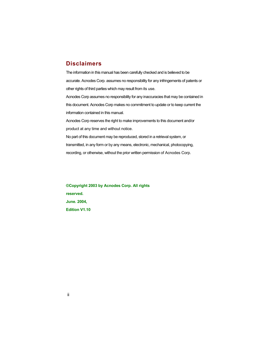 Disclaimers | Acnodes FPC-8057 User Manual | Page 2 / 57