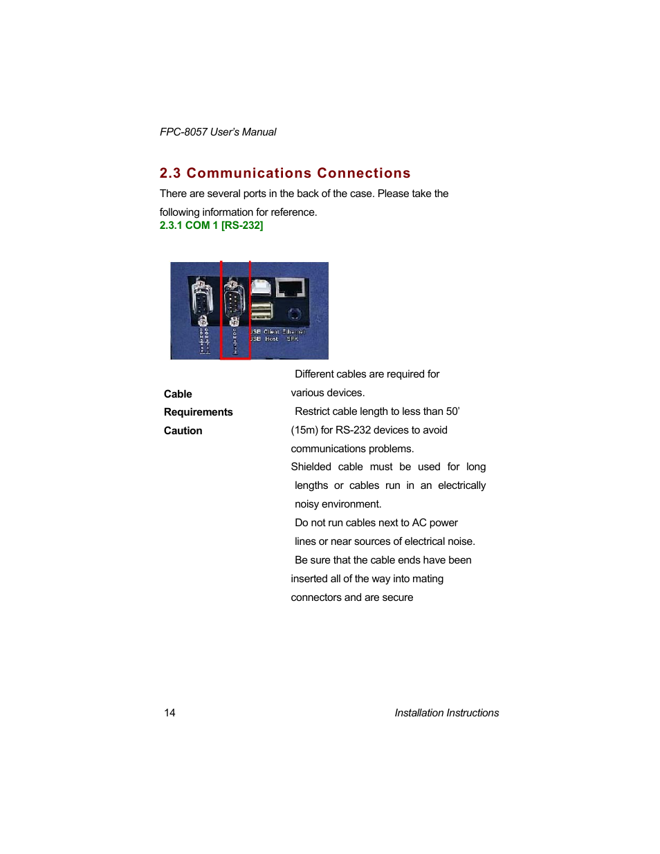 3 communications connections | Acnodes FPC-8057 User Manual | Page 22 / 57