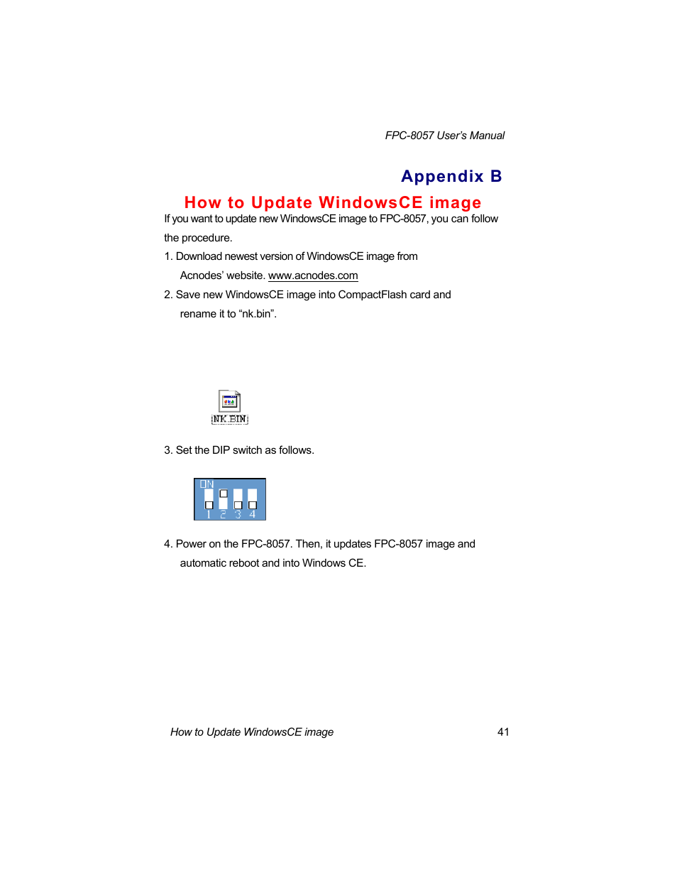 Appendix b how to update windowsce image | Acnodes FPC-8057 User Manual | Page 50 / 57