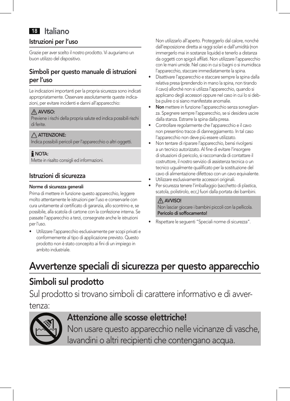 Italiano, Istruzioni per l’uso, Simboli per questo manuale di istruzioni per l’uso | Istruzioni di sicurezza | AEG HC 5594 User Manual | Page 18 / 40