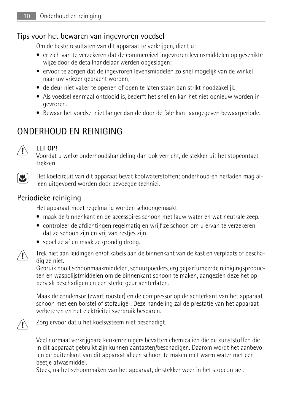 Onderhoud en reiniging, Tips voor het bewaren van ingevroren voedsel, Periodieke reiniging | AEG SKS51000S0 User Manual | Page 10 / 84