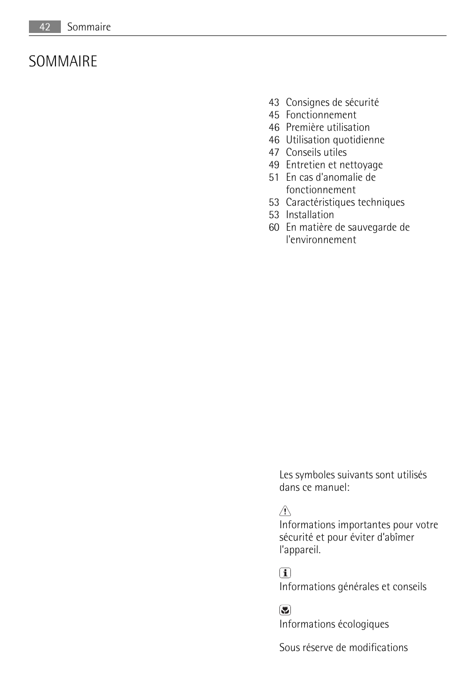 Sommaire | AEG SKS51000S0 User Manual | Page 42 / 84