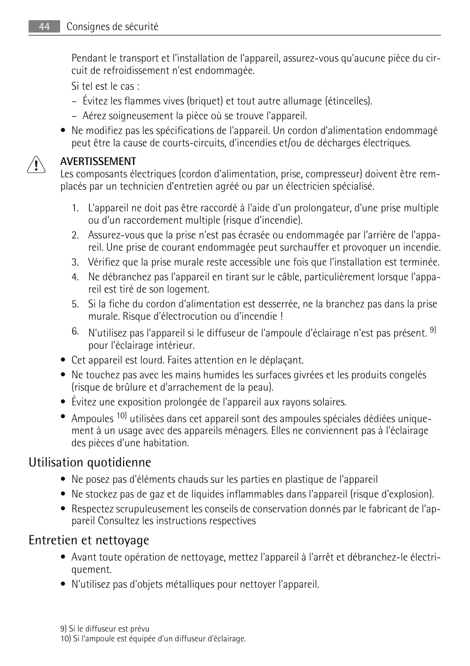 Utilisation quotidienne, Entretien et nettoyage | AEG SKS51000S0 User Manual | Page 44 / 84