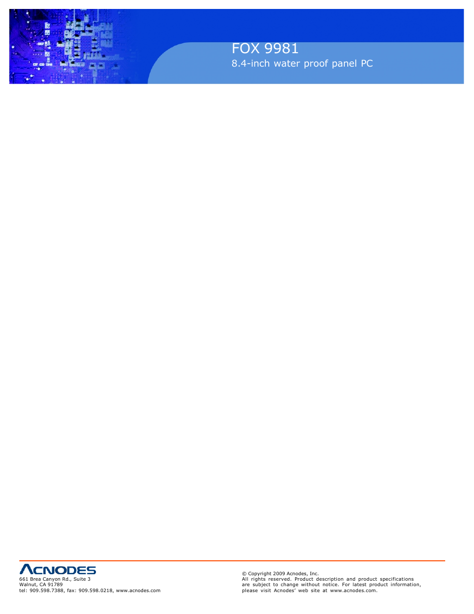 Pc 5150, Fox 9981, Inch touch panel pc | Inch water proof panel pc | Acnodes FOX 9981 User Manual | Page 2 / 2
