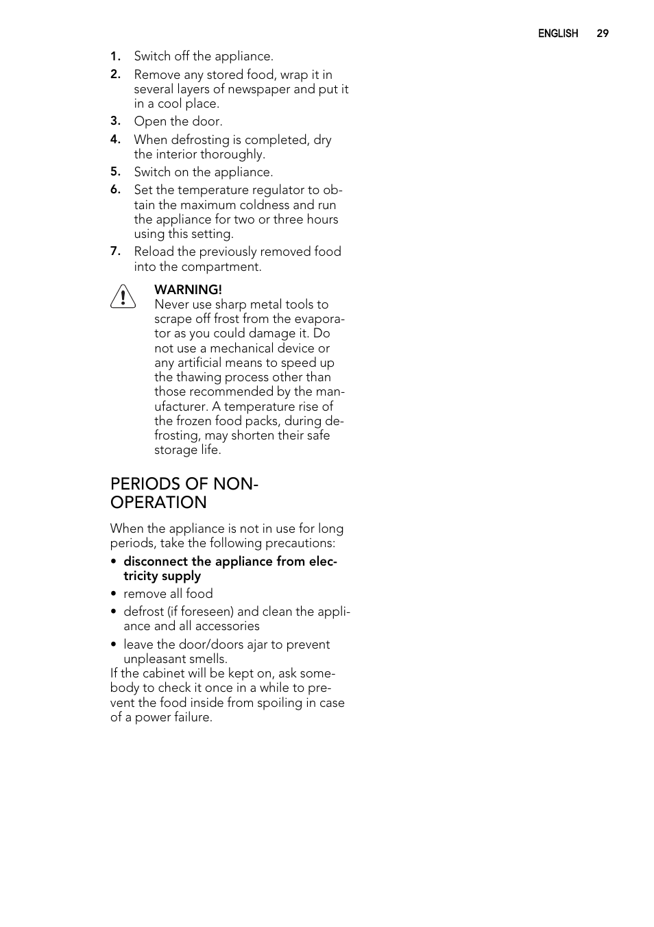 Periods of non- operation | AEG SKS51240F0 User Manual | Page 29 / 72