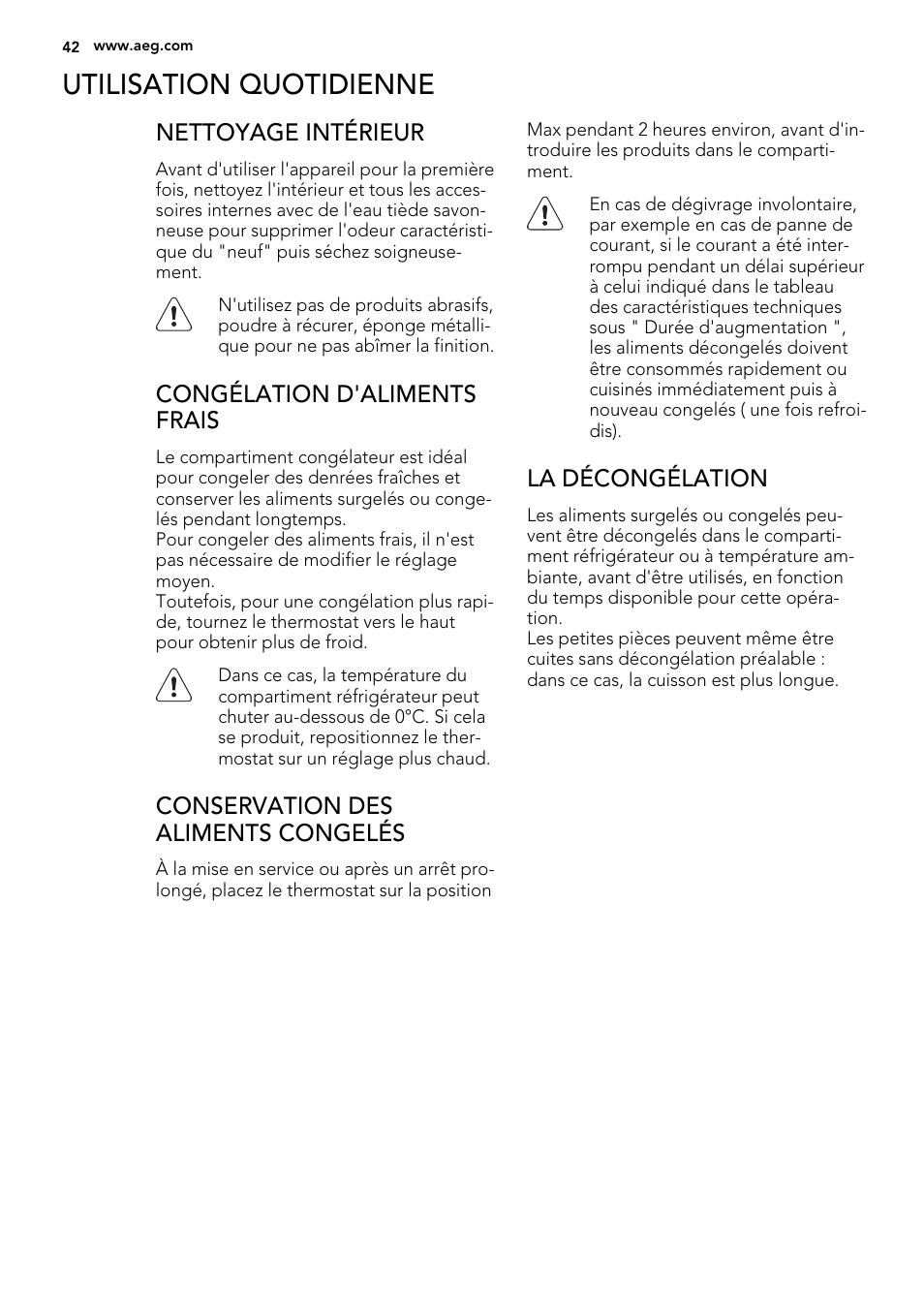 Utilisation quotidienne | AEG SKS51240F0 User Manual | Page 42 / 72