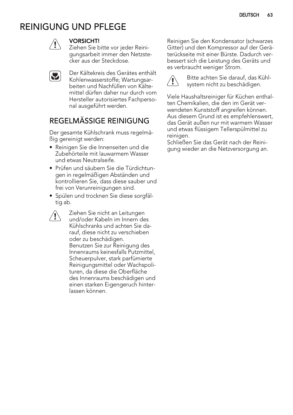 Reinigung und pflege, Regelmässige reinigung | AEG SKS51240F0 User Manual | Page 63 / 72