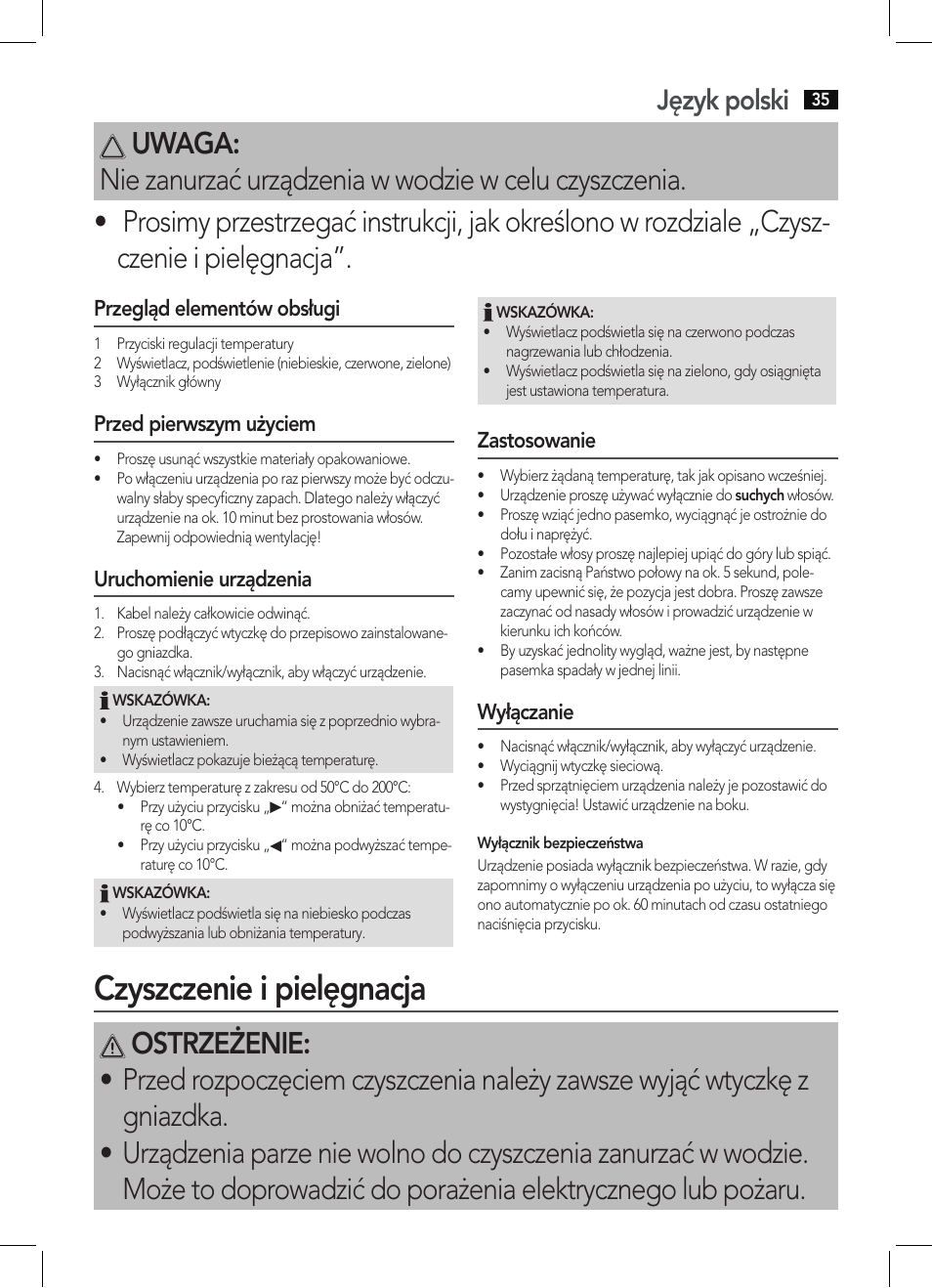 Czyszczenie i pielęgnacja, Język polski | AEG HC 5585 User Manual | Page 35 / 50