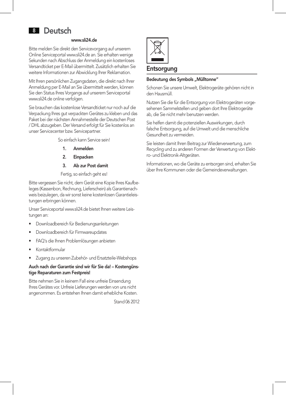 Deutsch, Entsorgung | AEG HC 5585 User Manual | Page 8 / 50