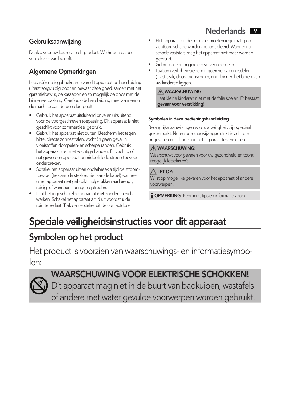 Speciale veiligheidsinstructies voor dit apparaat, Nederlands, Gebruiksaanwijzing | Algemene opmerkingen | AEG HC 5585 User Manual | Page 9 / 50