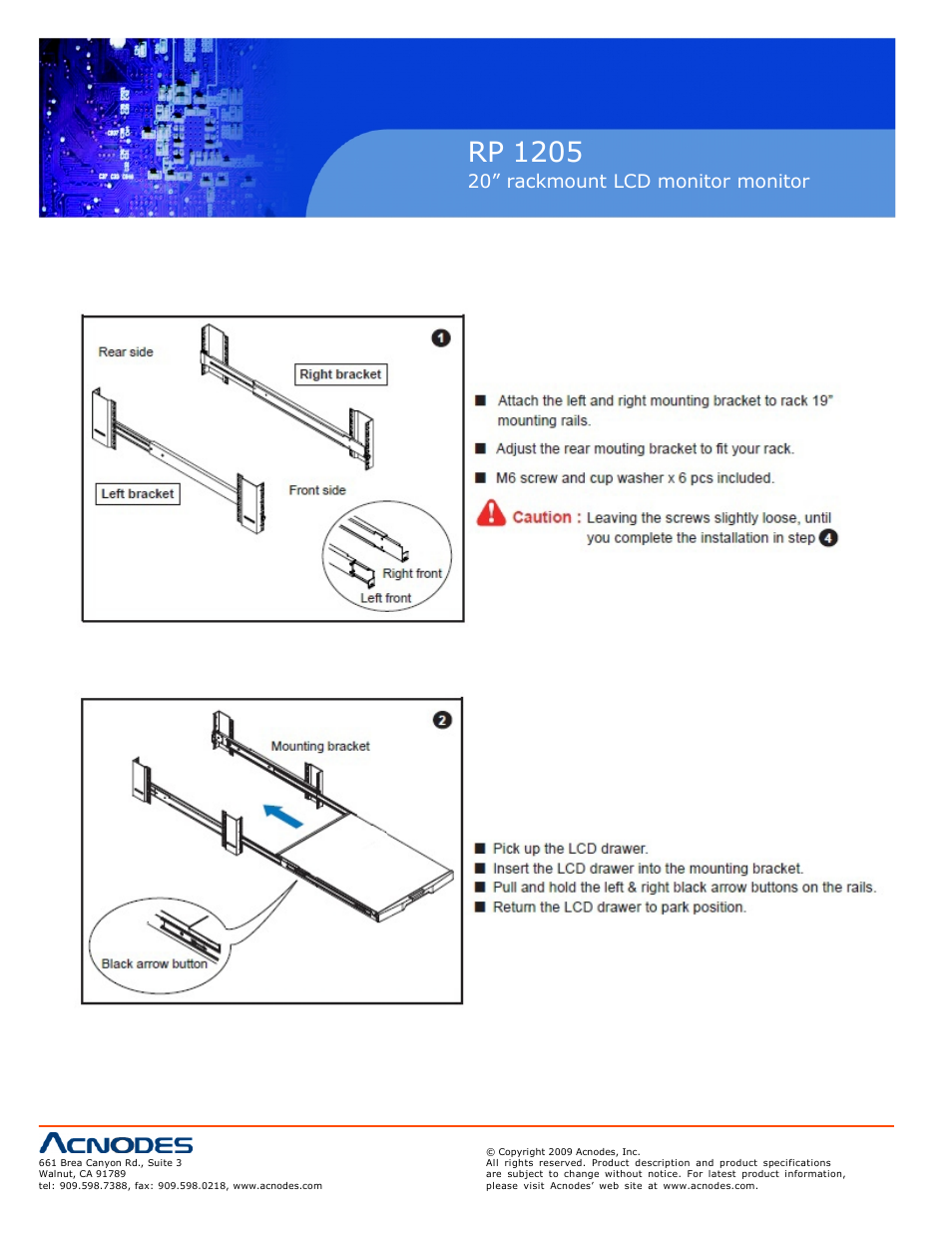 Rp 1205, 20” rackmount lcd monitor monitor | Acnodes RP 1205 User Manual | Page 4 / 6