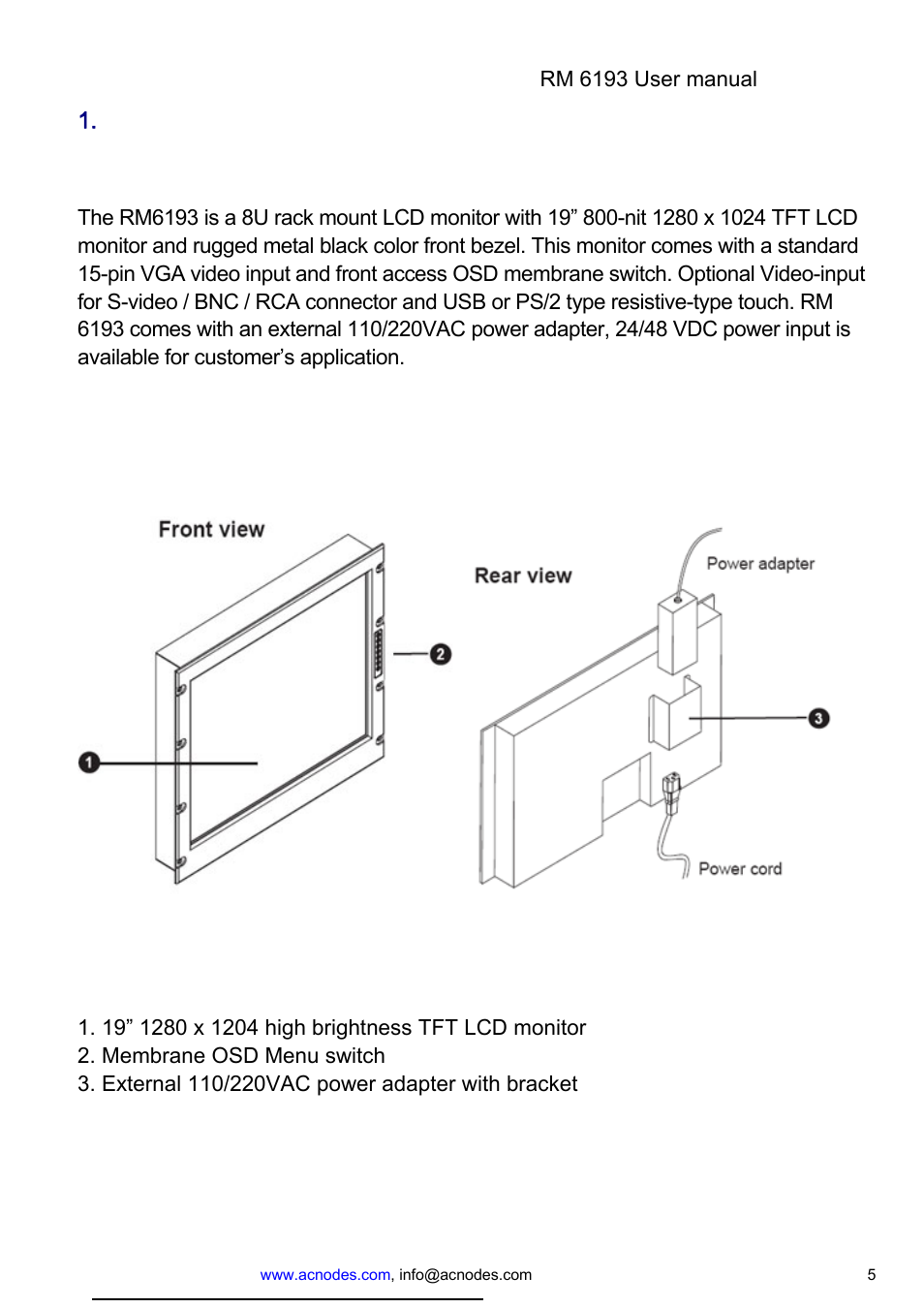 General information, 1 overview | Acnodes RM 6193 User Manual | Page 5 / 15