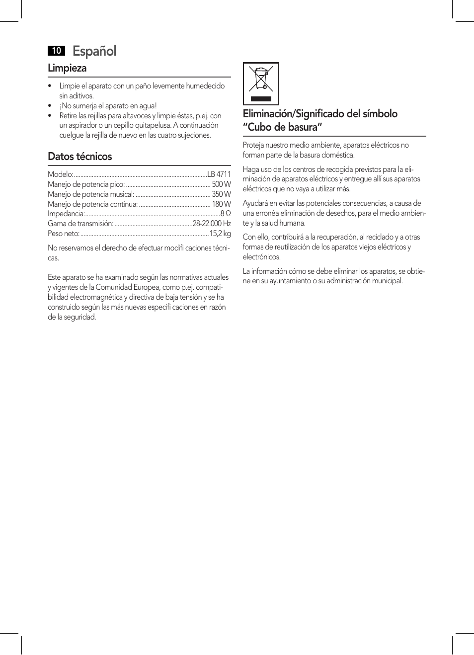 Español | AEG LB 4711 User Manual | Page 10 / 28