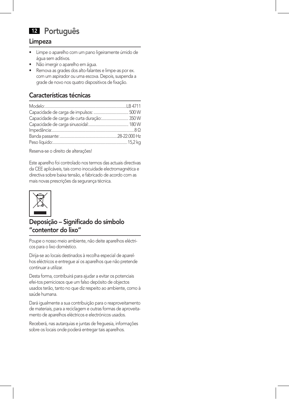 Português | AEG LB 4711 User Manual | Page 12 / 28