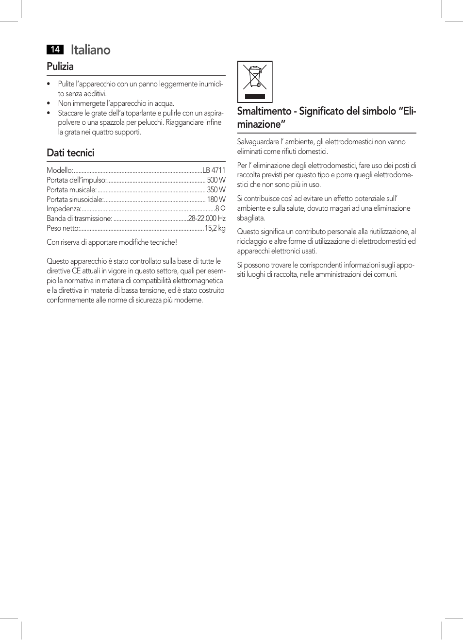 Italiano | AEG LB 4711 User Manual | Page 14 / 28