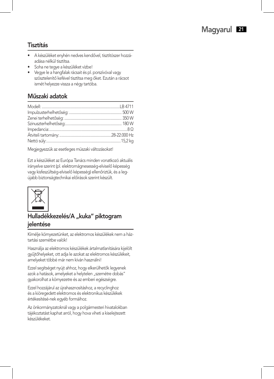 Magyarul | AEG LB 4711 User Manual | Page 21 / 28