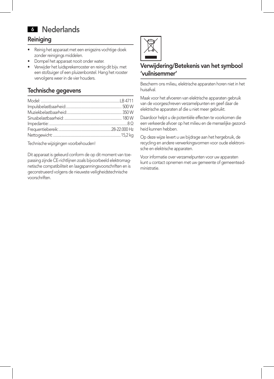 Nederlands | AEG LB 4711 User Manual | Page 6 / 28