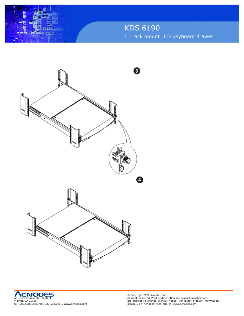 Kds 6190, 1u rack mount lcd keyboard drawer, 6 how to install “one man” installation slides 6 | Acnodes KDS 6190 User Manual | Page 3 / 4