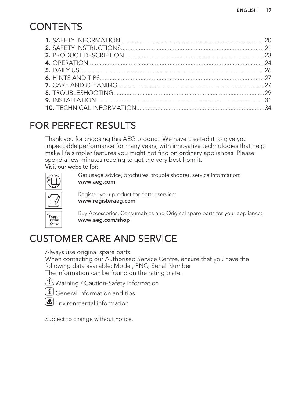 AEG S63300KDW0 User Manual | Page 19 / 72