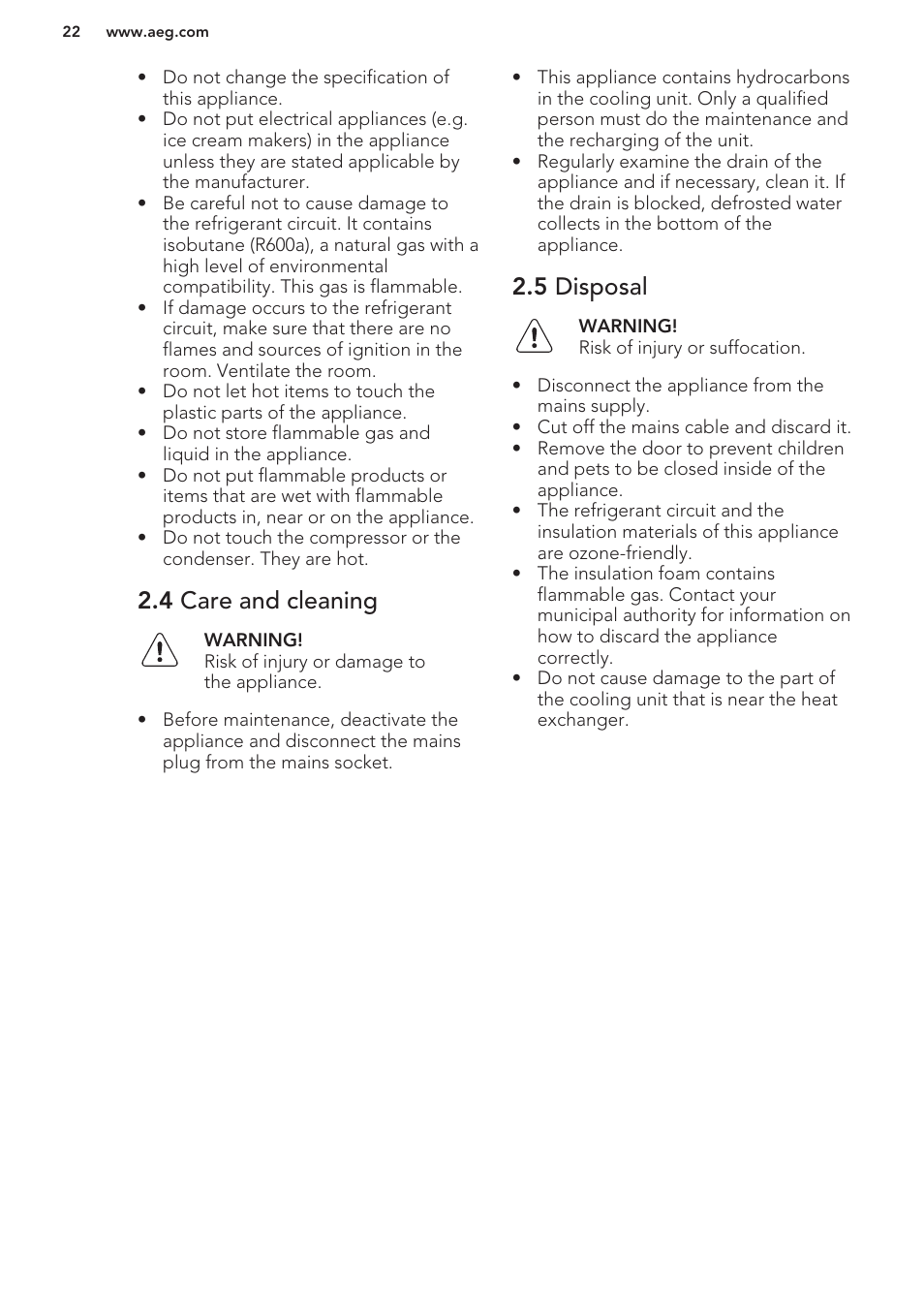 4 care and cleaning, 5 disposal | AEG S63300KDW0 User Manual | Page 22 / 72