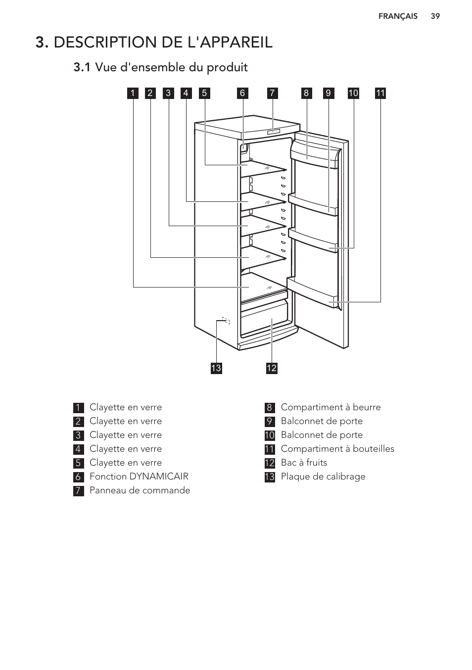 Description de l'appareil, 1 vue d'ensemble du produit | AEG S63300KDW0 User Manual | Page 39 / 72