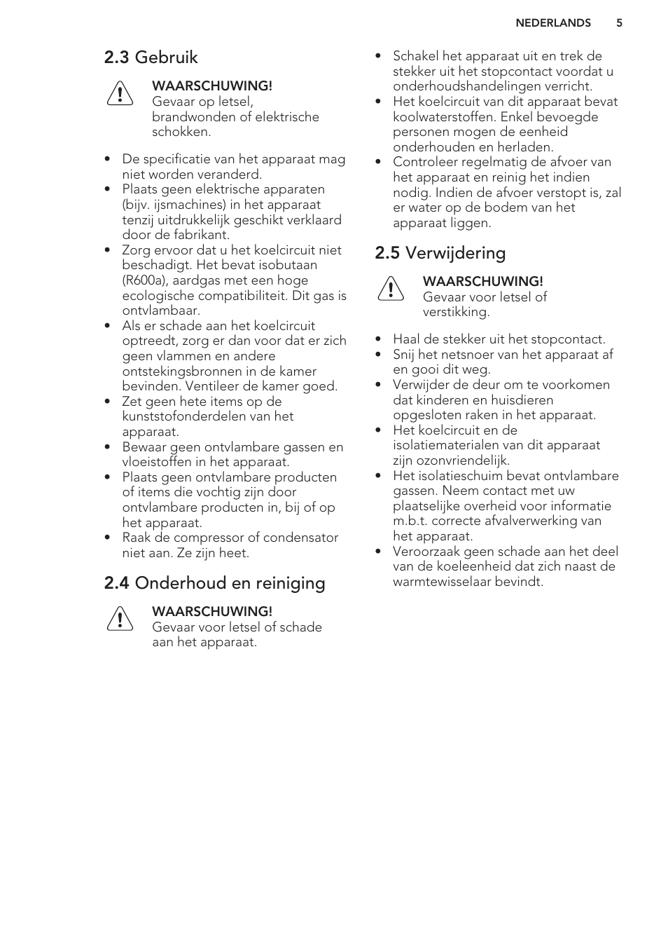 3 gebruik, 4 onderhoud en reiniging, 5 verwijdering | AEG S63300KDW0 User Manual | Page 5 / 72