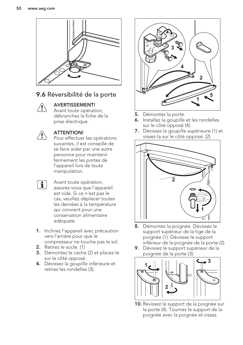 6 réversibilité de la porte | AEG S63300KDW0 User Manual | Page 50 / 72