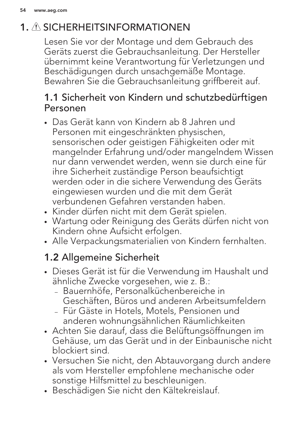 Sicherheitsinformationen, 2 allgemeine sicherheit | AEG S63300KDW0 User Manual | Page 54 / 72