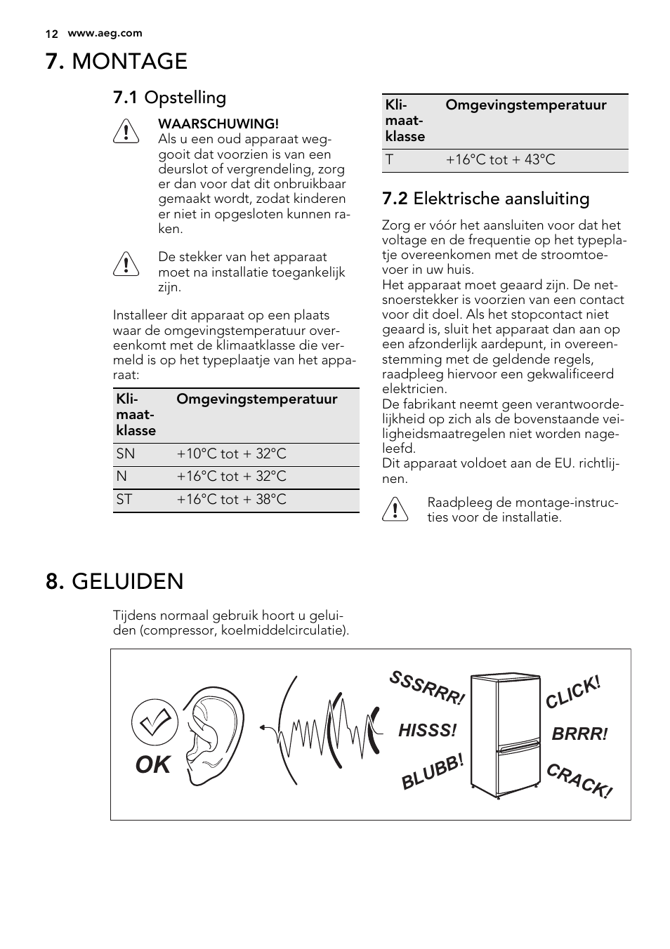 Montage, Geluiden | AEG SKS51240F0 User Manual | Page 12 / 56