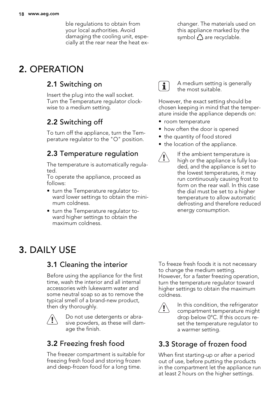 Operation, Daily use | AEG SKS51240F0 User Manual | Page 18 / 56