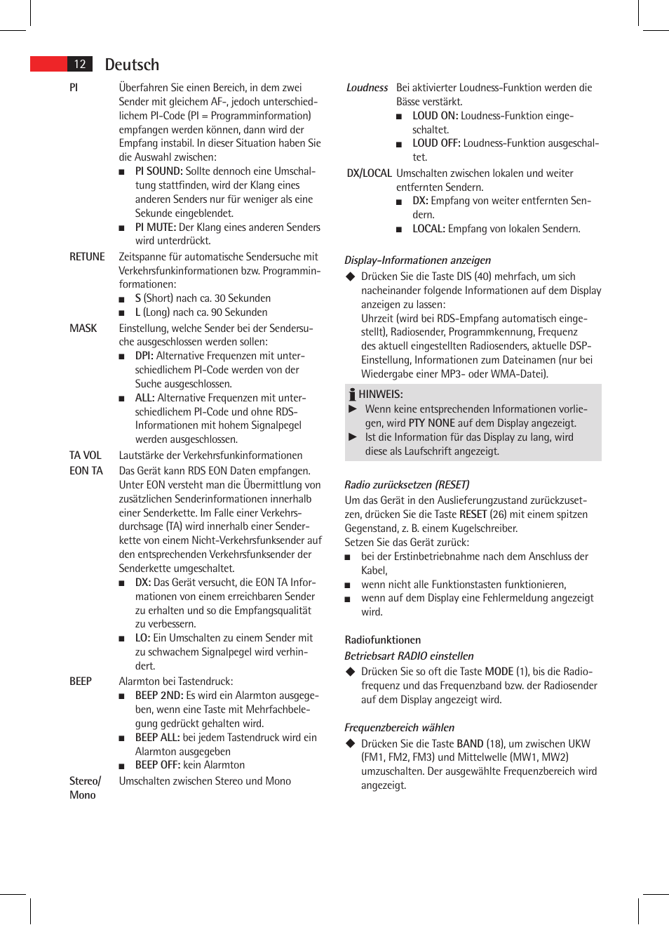 Deutsch | AEG AR 4025 BT User Manual | Page 12 / 102