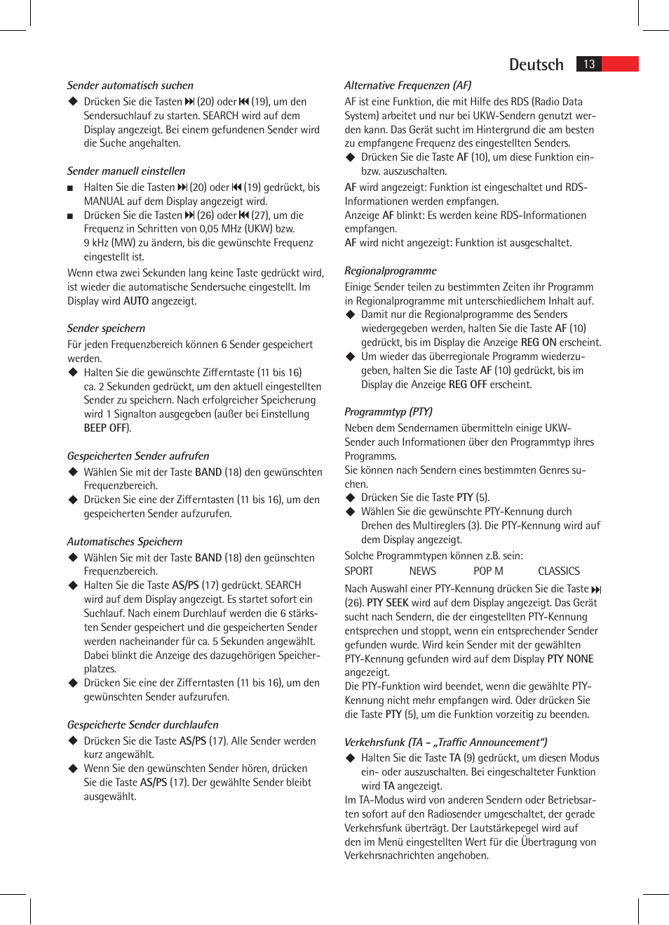 Deutsch | AEG AR 4025 BT User Manual | Page 13 / 102