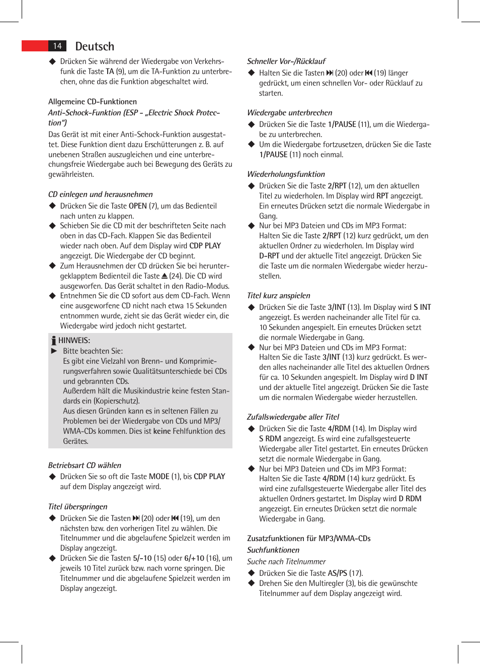 Deutsch | AEG AR 4025 BT User Manual | Page 14 / 102