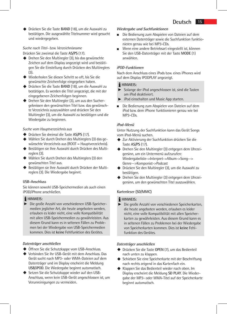 Deutsch | AEG AR 4025 BT User Manual | Page 15 / 102