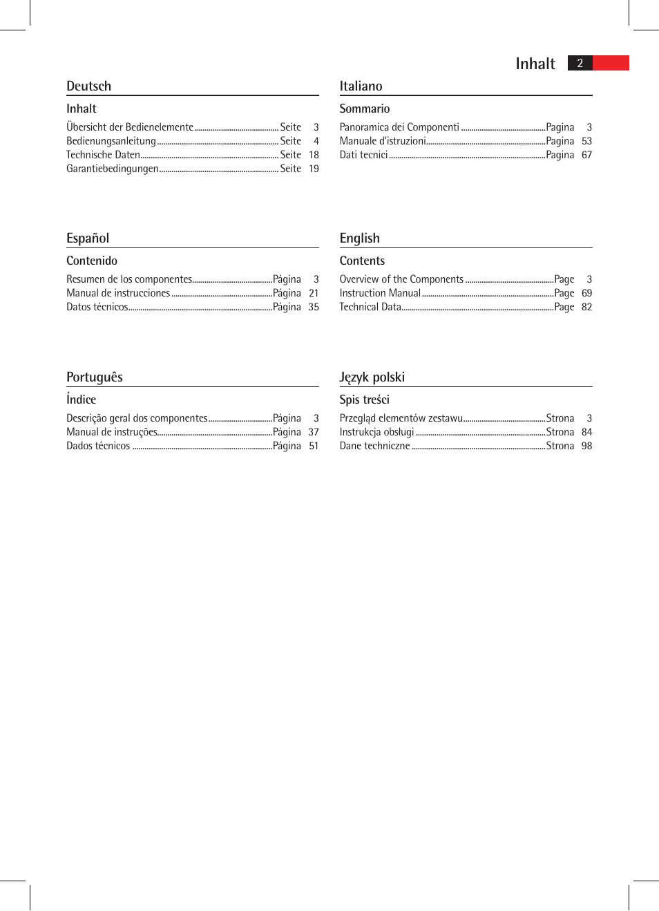 Inhalt | AEG AR 4025 BT User Manual | Page 2 / 102