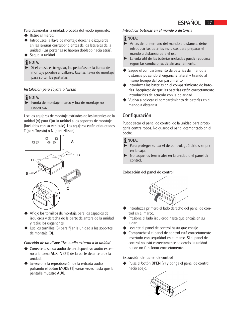 Español, Configuración | AEG AR 4025 BT User Manual | Page 27 / 102